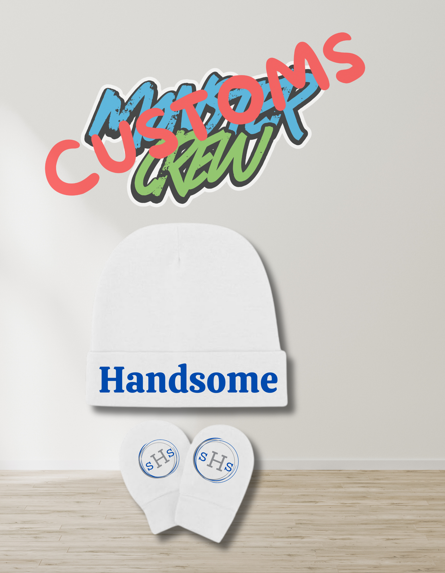 CUSTOM BABY NAME HAT & MITTENS