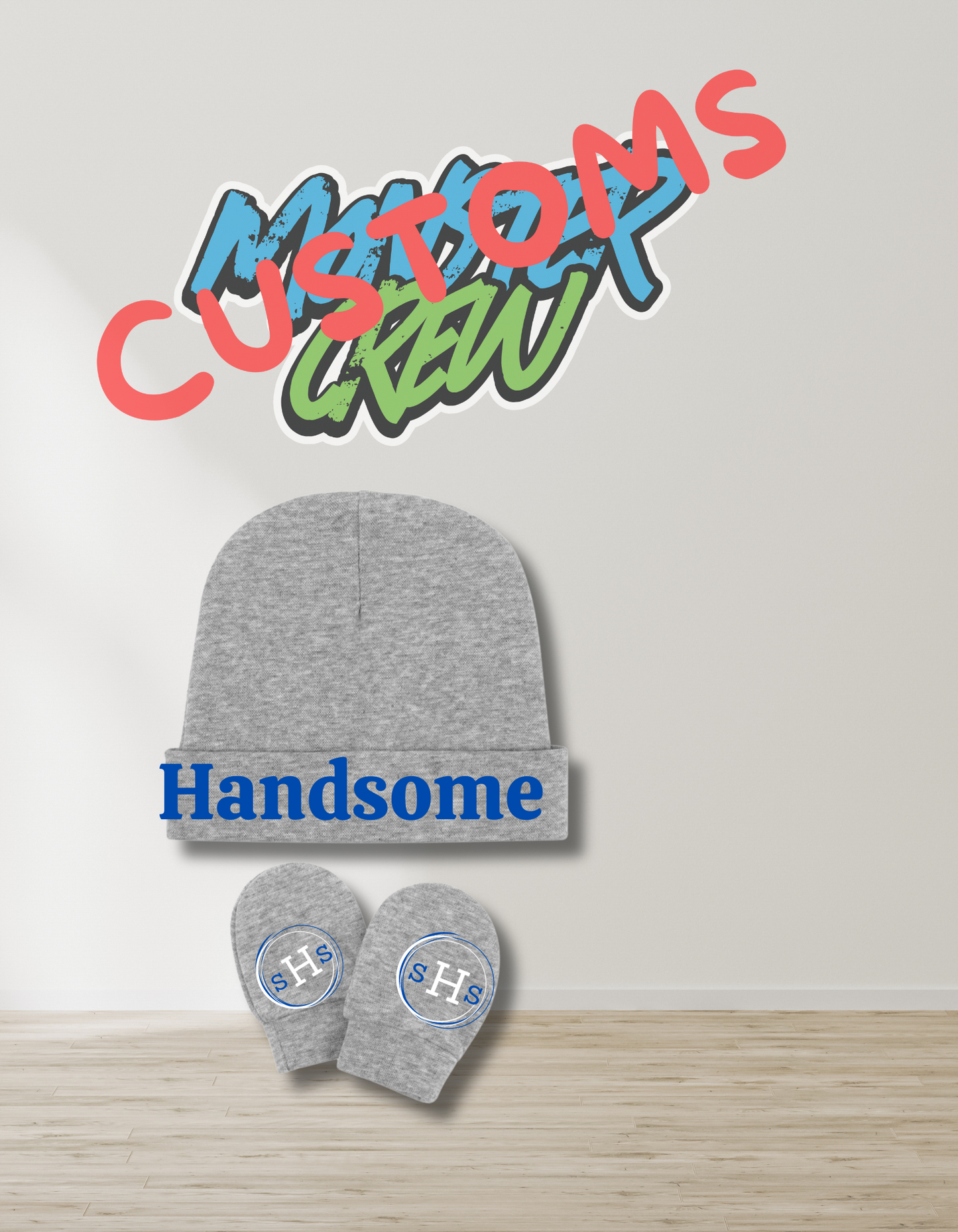 CUSTOM BABY NAME HAT & MITTENS